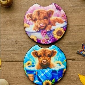 Cute Highland Cow Car Coasters